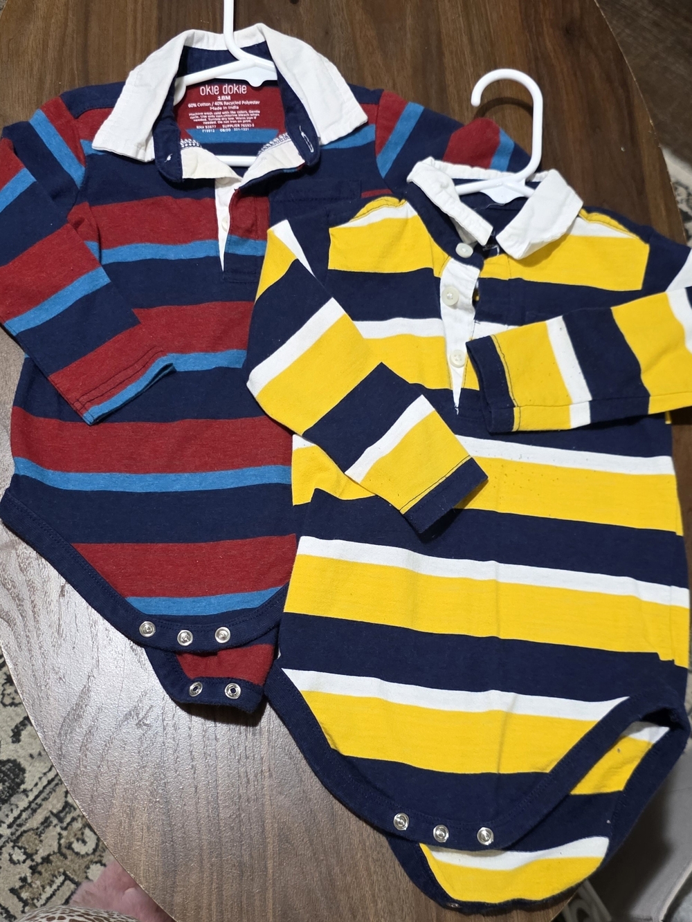 okie dokie Striped Rugby One-Pieces in Navy, Yellow, Red, and Blue